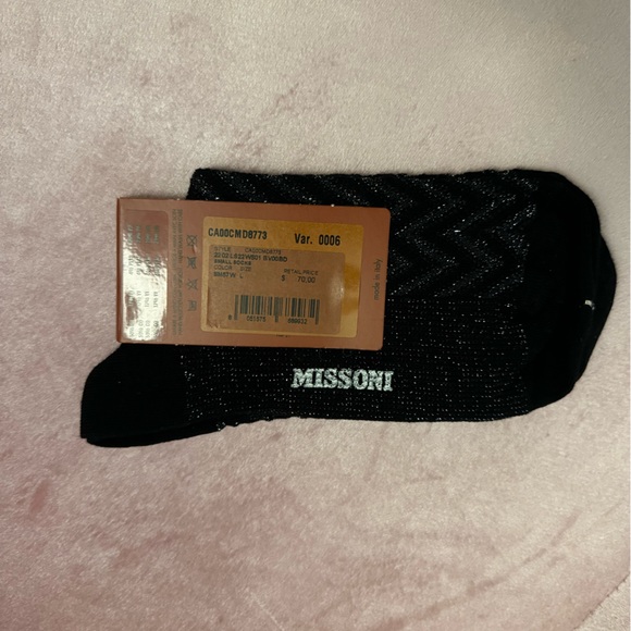 NWT MISSONI ZIGZAG-KNIT METALLIC SOCKS IN BLACK - Picture 2 of 2